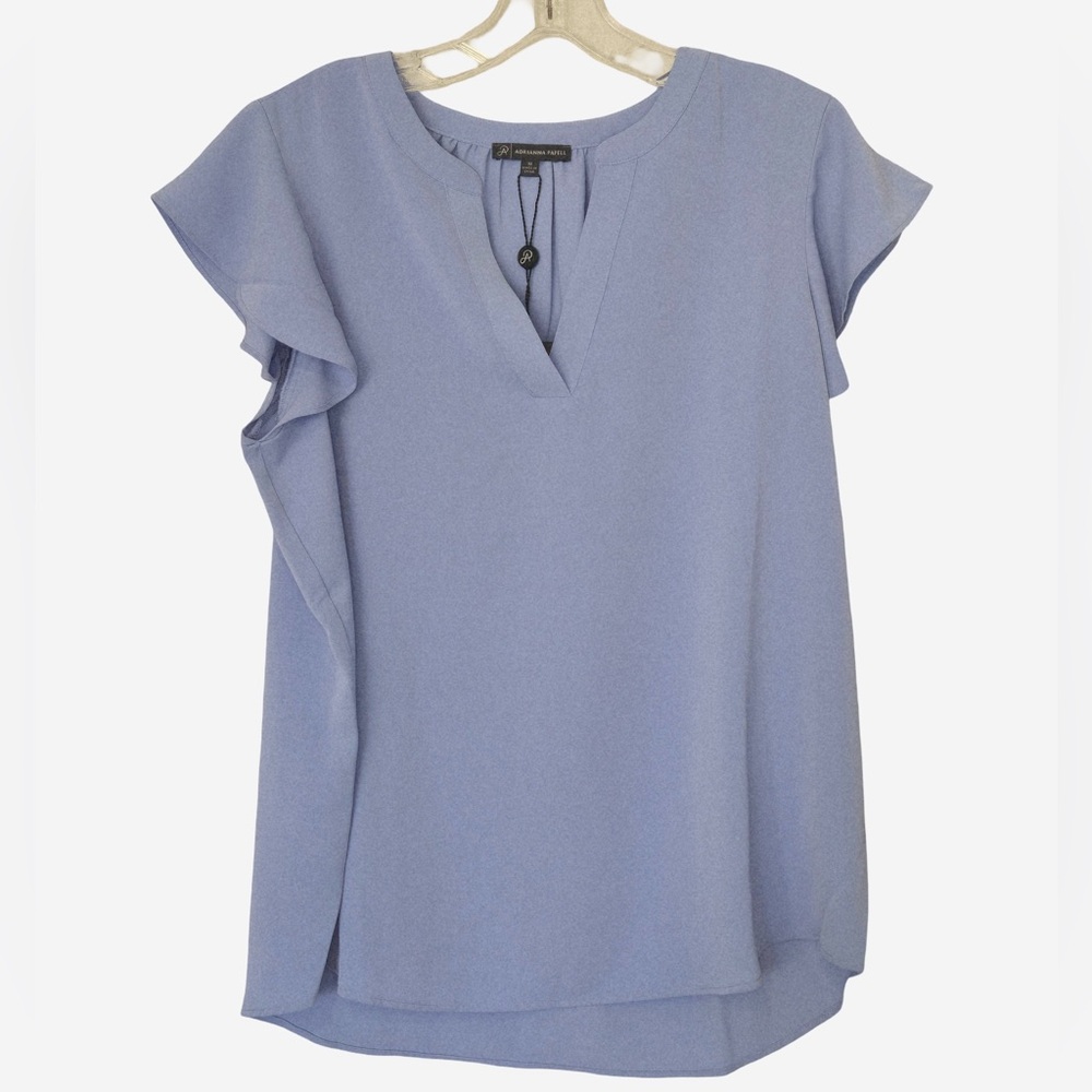 NWT Adrianna Papell Hydrangea Blue V-Neck Flutter Sleeve Blouse Size M